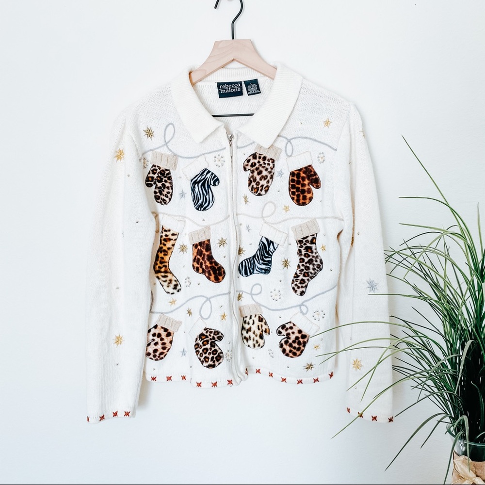 Vintage Rebecca Malone Christmas animal print sweater